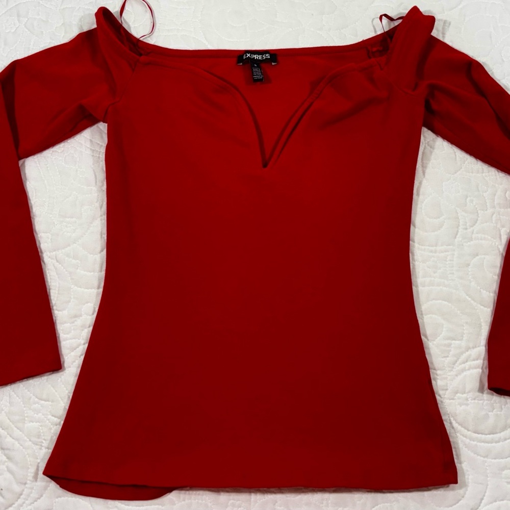 Express Women's Shirt Top Red Size Small Long Sleeve Stretch Cotton Blend EUC